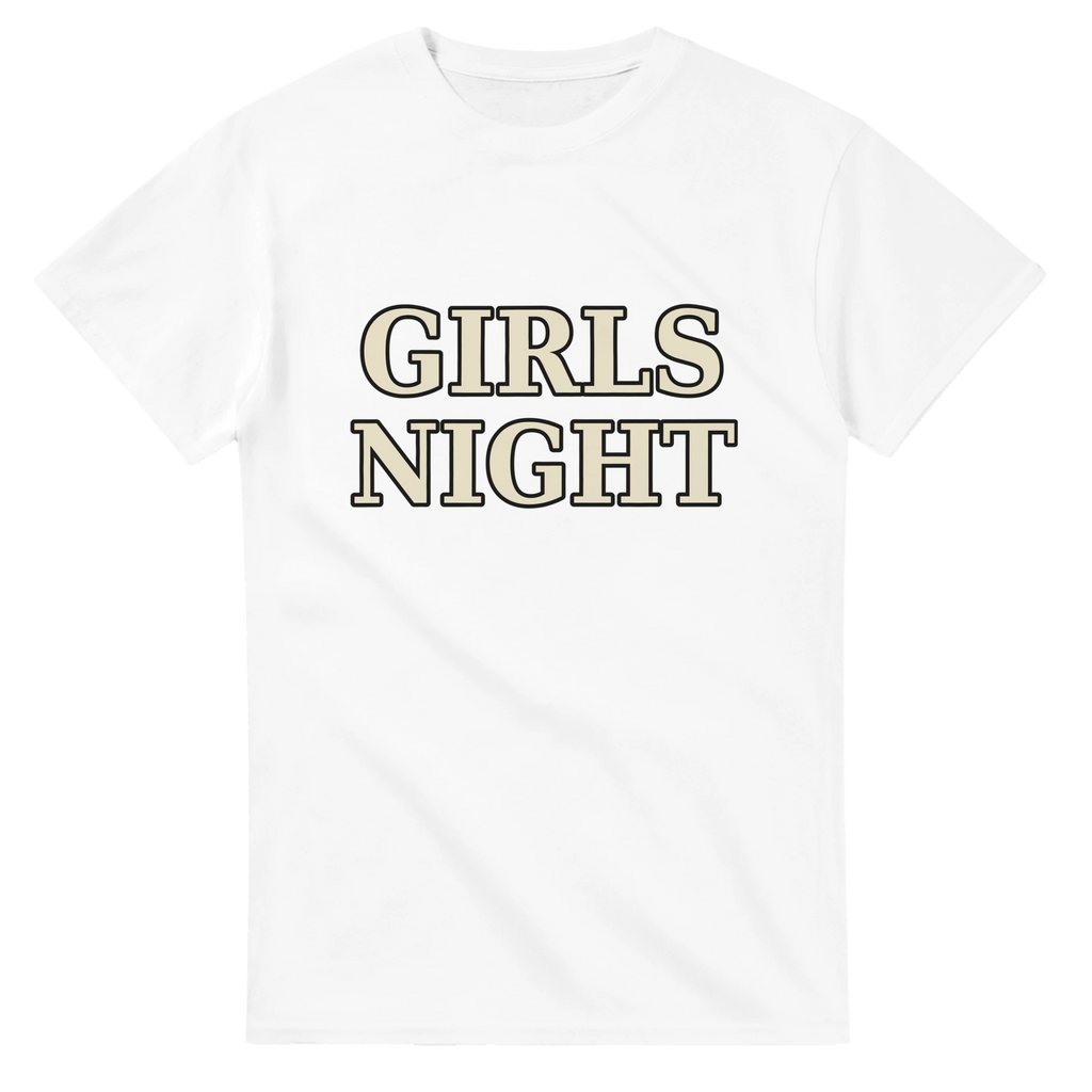 White Girls Night crewneck t-shirt with cream varsity lettering