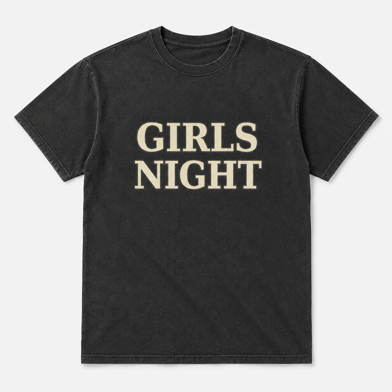Black washed Girls Night crewneck t-shirt with cream varsity lettering